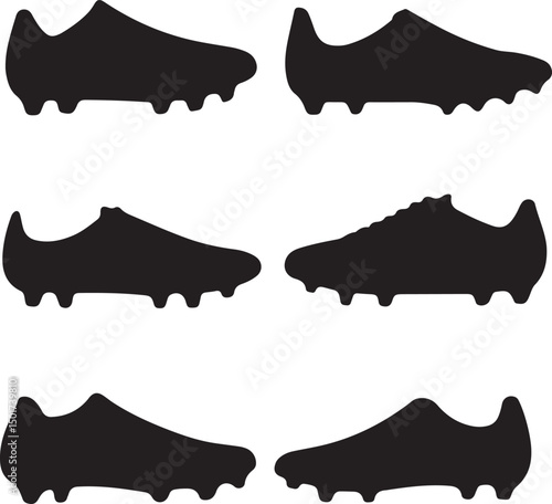 Silhouette of Soccer Cleats: Black and White Vector Illustration of Football Shoes for Sports, Athletics, and Team Apparel Design