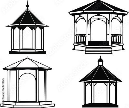 Set of gazebo designs silhouette vector