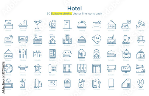 Hotel line icon pack. Hotel Stroke icon set. Editable Stroke icon