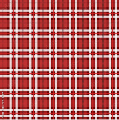 Plaid pattern with red, white lines. Seamless Checkered pattern for textile design background