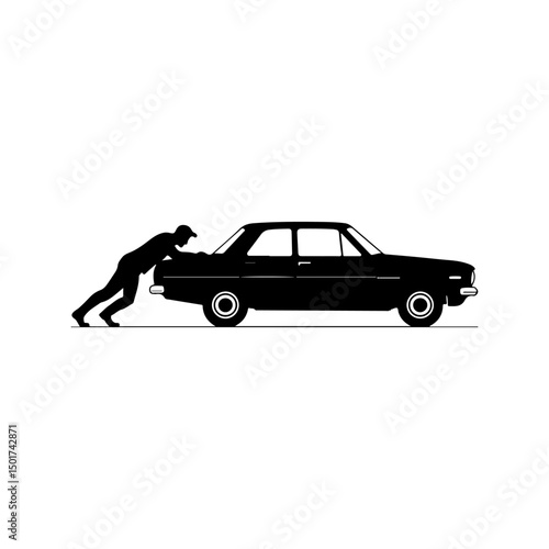Man Car Push silhouette icon vector flat design.