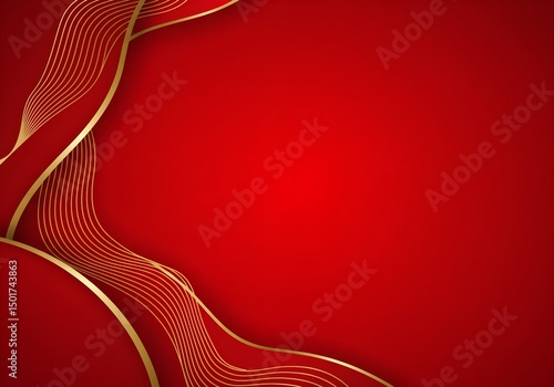 Modern Red Abstract Vector Background with Elegant Gold Line Accents