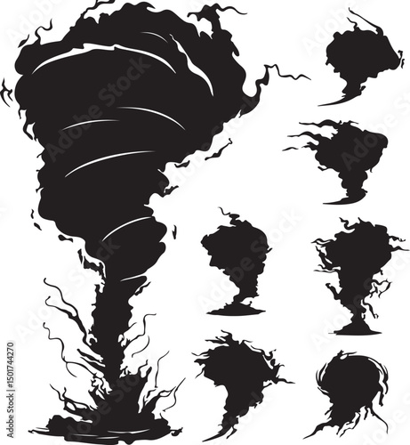 Tornado Silhouette Vector Illustration: Dark Stormy Twister Clipart, Atmospheric Weather Phenomenon Graphic for Design Projects & Disaster Awareness