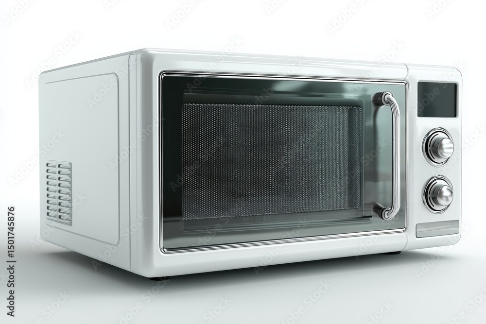 Fototapeta premium Standard Microwave Oven on White Background, Clean and Neutral Product Presentation