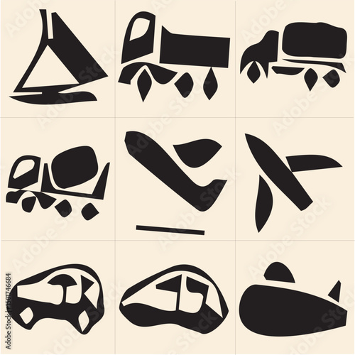 All kind of transportation vector Black and white set-11