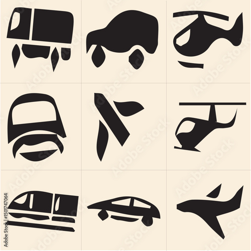 All kind of transportation vector Black and white set-13