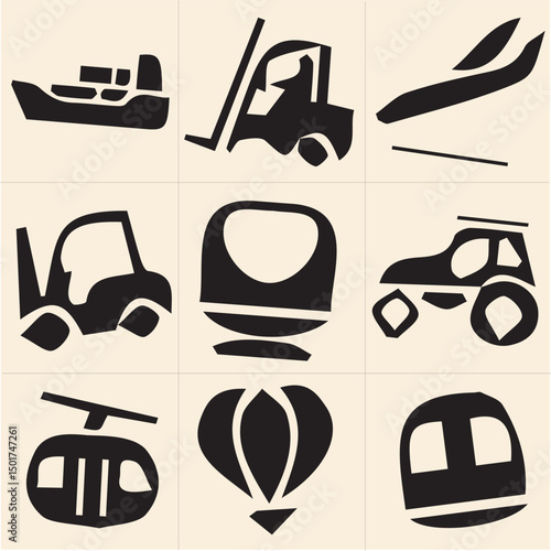 All kind of transportation vector Black and white set-12