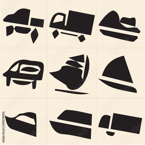 All kind of transportation vector Black and white set-15