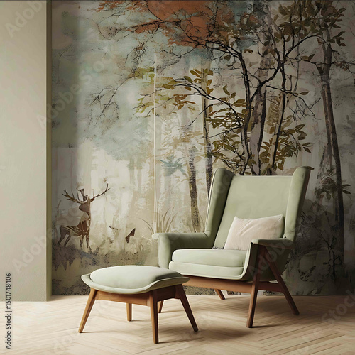 draw me a wallcovering design wirh a forest