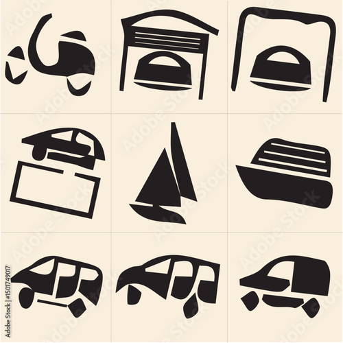 All kind of transportation vector Black and white set-17