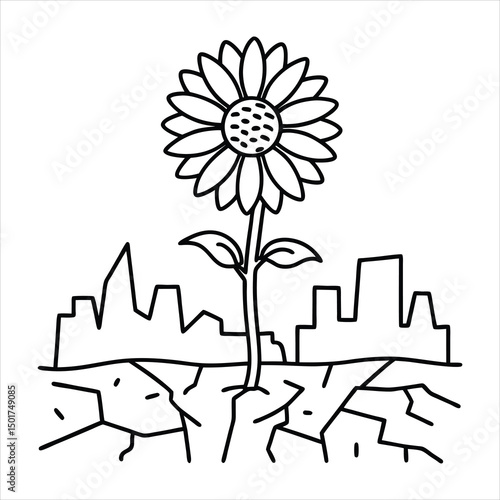 sunflower growing in concrete cracks  motivational