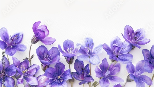 A beautiful bunch of vibrant purple flowers rests on a white background