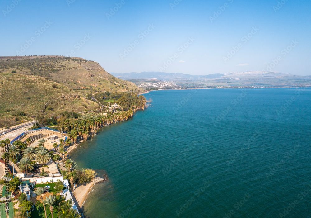 Aerial view of Jordan river coastline, Sea of Galilee, Israel. Aerial view of Jordan river coastline, Sea of Galilee, Israel.