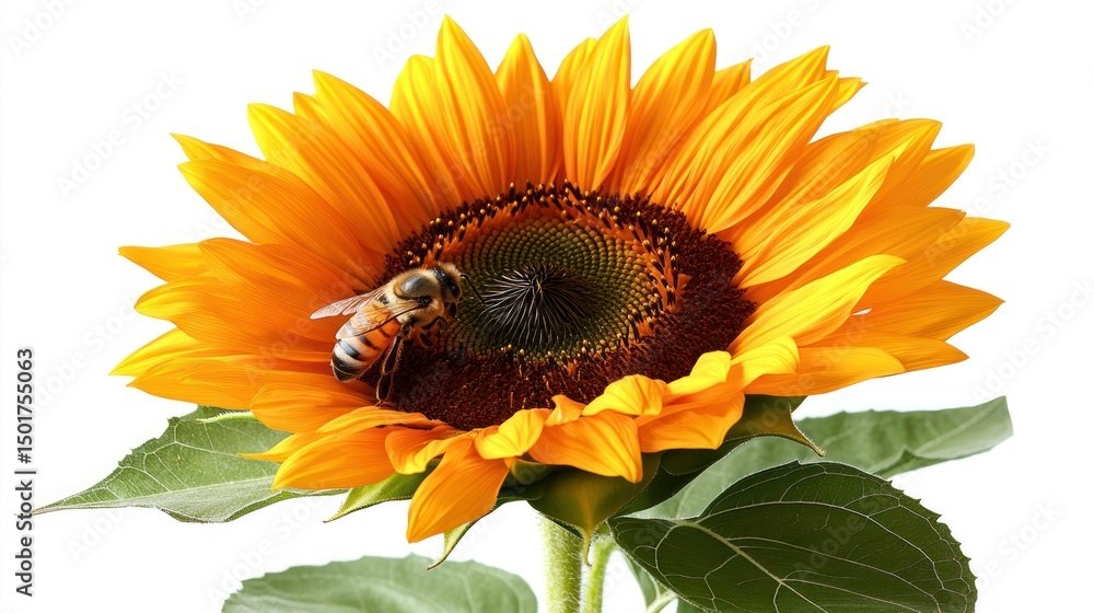 Fototapeta premium Vibrant sunflower with bee
