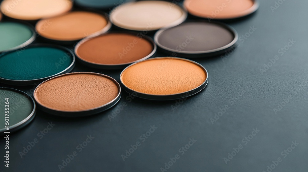 Assortment of Eyeshadows in Various Shades on Dark Background Assortment of Eyeshadows in Various Shades on Dark Background
