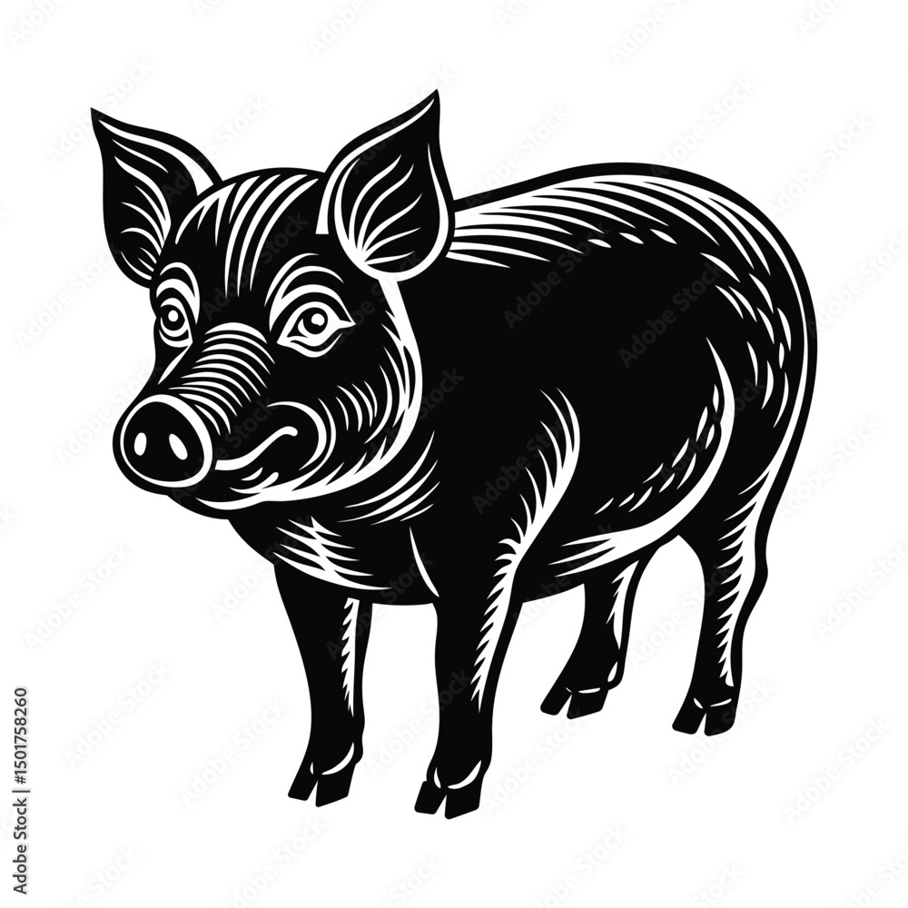Fototapeta premium Pig silhouette on white background. Vector illustration.
