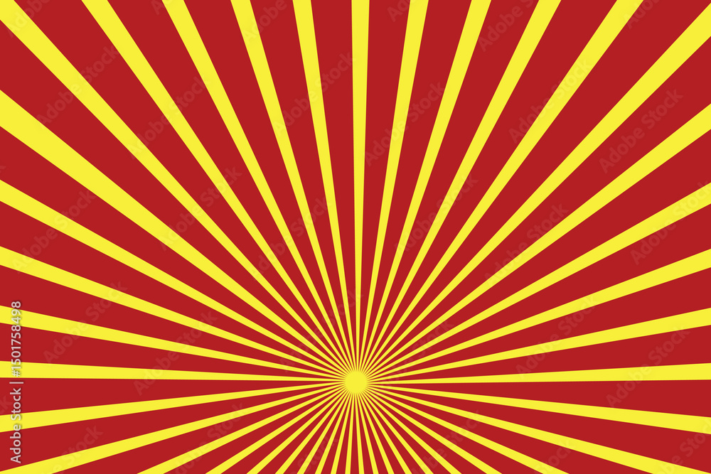 Obraz premium Yellow and red banner with Sun rays, yellow comic background. Sunburst background