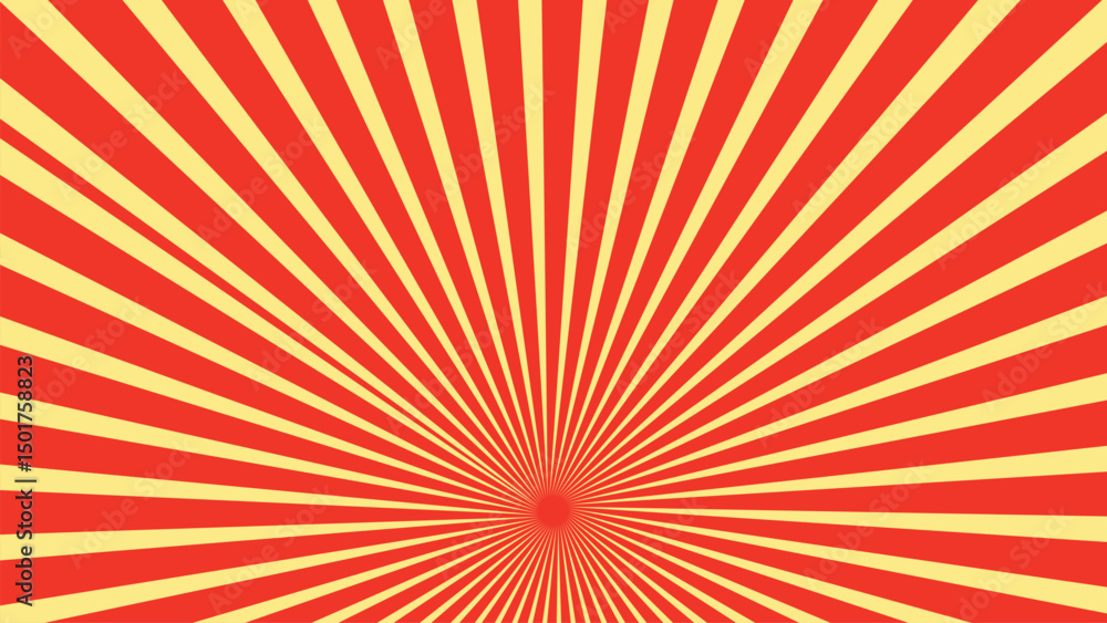 Fototapeta premium Yellow and red banner with Sun rays, yellow comic background. Sunburst background