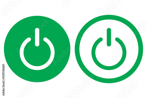 Power button. ON and OFF set icons. Vector black and flat icon, energy sing symbol, Power switch, electricity turn on off, icon, sticker, badge. Editable vector icon set.