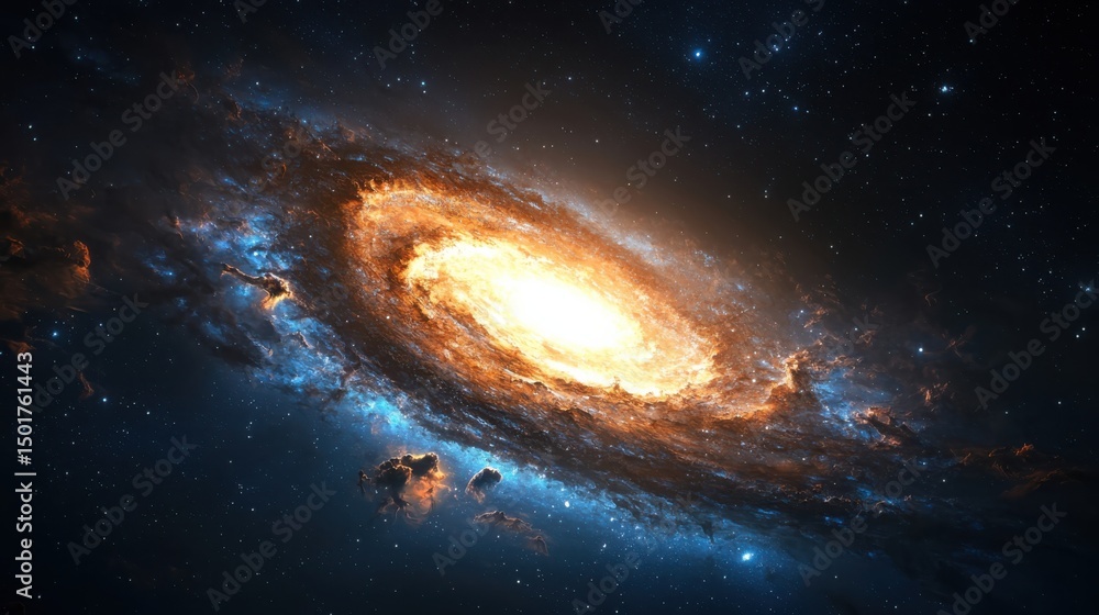 Fototapeta premium Galactic spiral event stunning galaxy discovery outer space digital art cosmic environment wide-angle view astronomical concepts