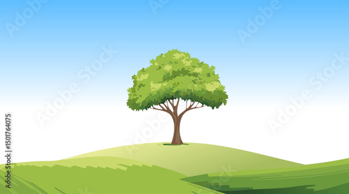 背景_丘の上の1本の木と青空の風景_3