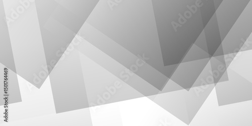 Abstract minimal geometric white and gray light background design. white transparent material in triangle diamond and squares shapes in random geometric pattern.