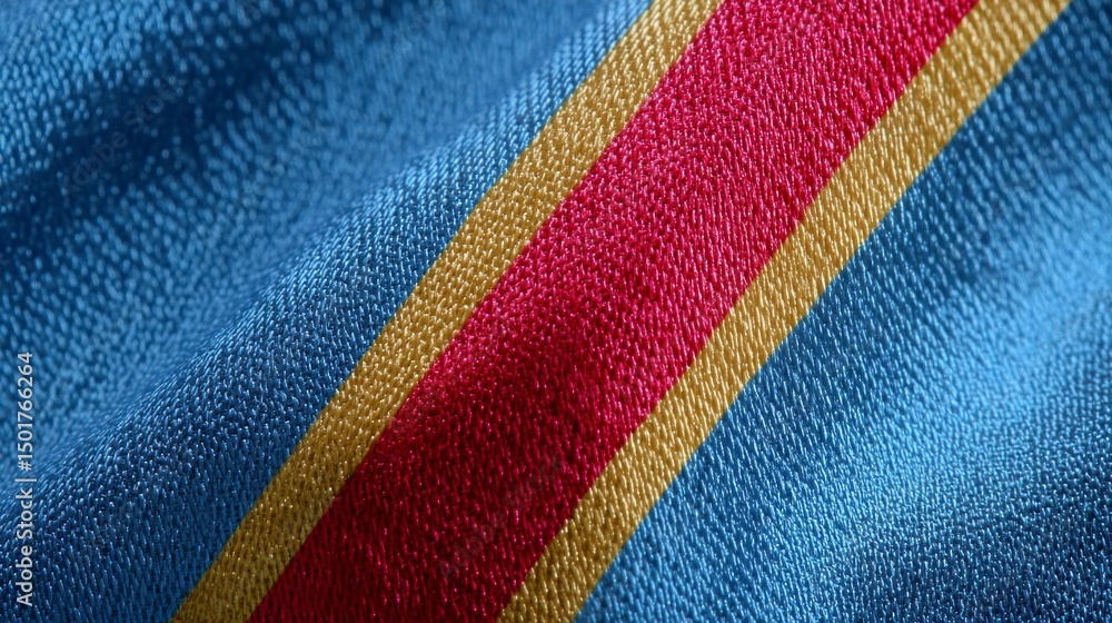 Obraz premium Close-up view of the Democratic Republic of the Congo flag showcasing vibrant colors and fabric texture