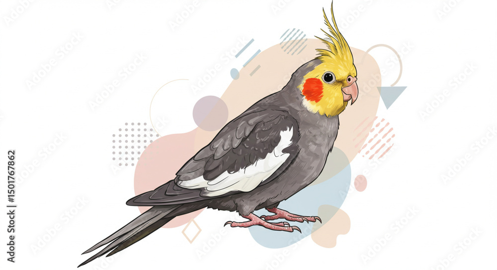 Fototapeta premium illustration of a realistic bird animal and a graphic behind the animal with a white background generated by AI
