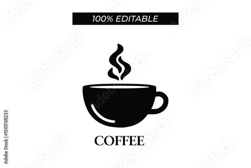 Black silhouette icon of a disposable drink cup with a flat lid and a bent straw vector style on a white background