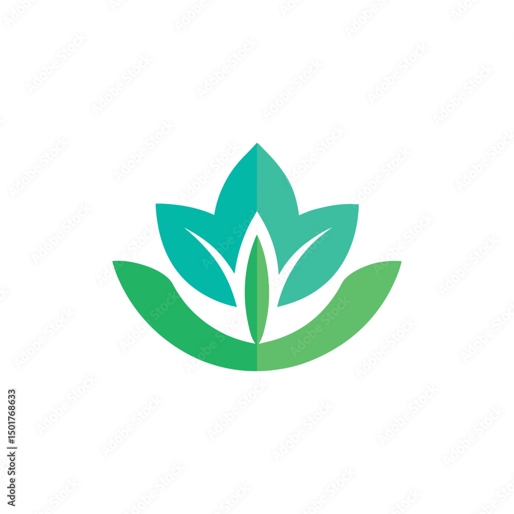 Stylized plant with green and teal leaves isolated on white background Stylized plant with green and teal leaves isolated on white background