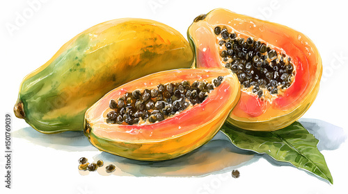 Wallpaper Mural "Watercolor Clip Art of Papaya – Whole and Halved Tropical Orange Fruit with Black Seeds for Botanical, Culinary, and Exotic Design Projects"

 Torontodigital.ca
