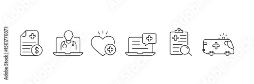 Set of Healthcare icon collection. Emergency, doctor, treatment, medical, report, diagnosis, health symbol.