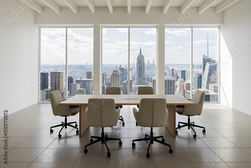 Modern conference room with stunning city view