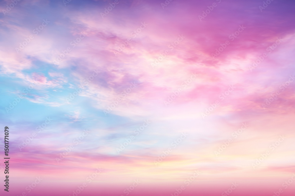 Obraz premium The sky is filled with fluffy pink clouds, creating a serene and peaceful atmosphere. The colors of the clouds are vibrant and eye-catching, making the scene feel almost magical