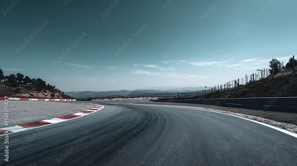 Fototapeta premium Deserted motor sport asphalt race track, empty of any cars