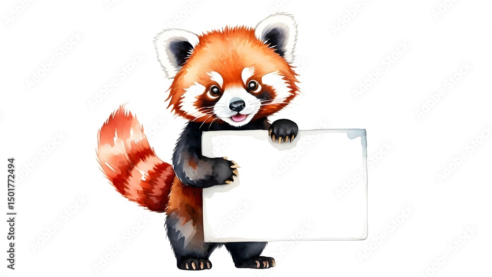 Cute Red Panda Holding Blank Sign for Creative Use in Design Projects Cute Red Panda Holding Blank Sign for Creative Use in Design Projects