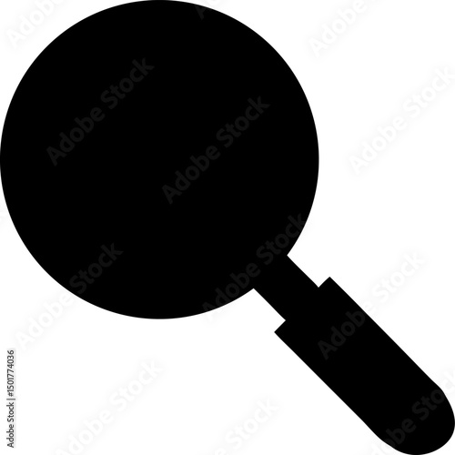 Simple black magnifying glass icon representing search and investigation on white background