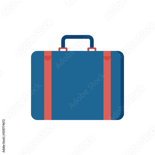 Vector art of Blue suitcase with red straps isolated on white background