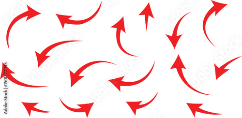 Red Curved Arrow Icons Set – Vector Illustration of Directional Arrows.
