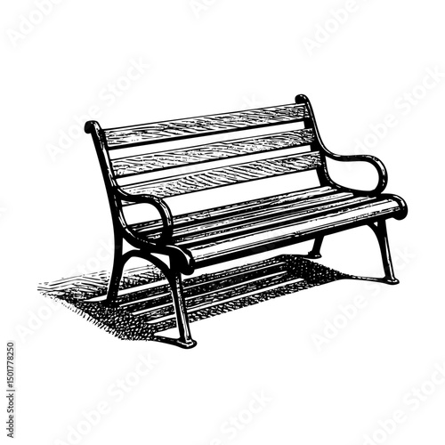 Bench park sketch engraving black and white outline. Scratch board imitation.