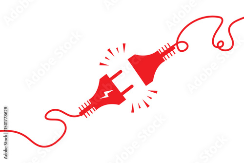 Electric socket with a plug. Connection and disconnection concept. Concept of 404 error connection. Electric plug and outlet socket unplugged. Wire, cable of energy disconnect – vector
