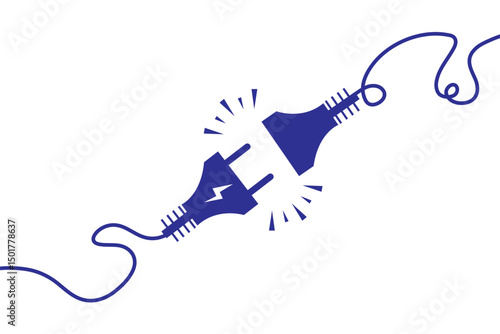 Electric socket with a plug. Connection and disconnection concept. Concept of 404 error connection. Electric plug and outlet socket unplugged. Wire, cable of energy disconnect – vector