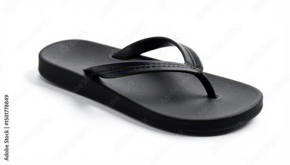 Single black flip-flop isolated on white background , summer footwear, simple, black Single black flip-flop isolated on white background , summer footwear, simple, black