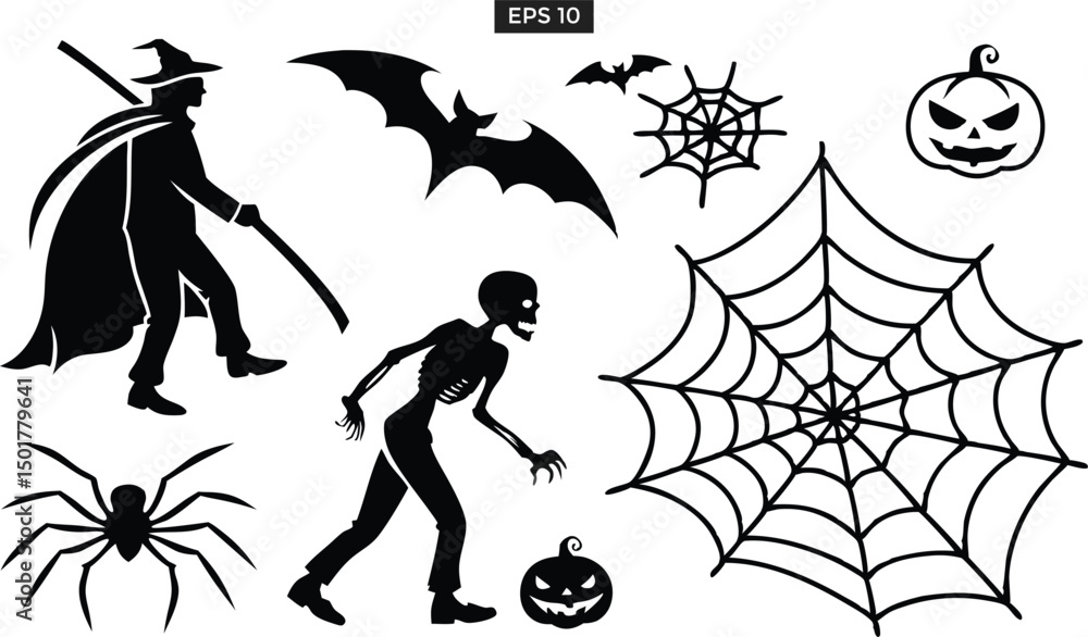 Fototapeta premium Classic Halloween Silhouette Vector Illustration Pack