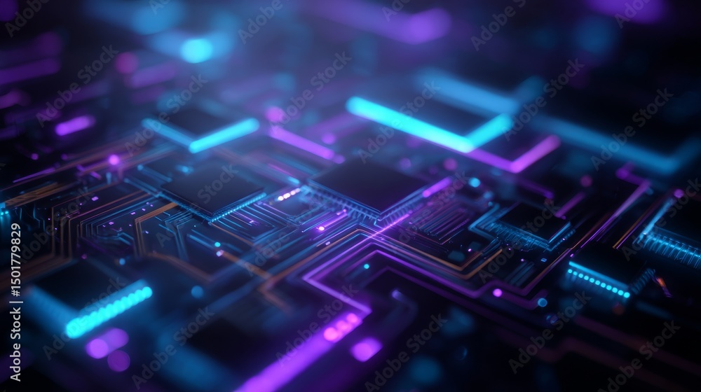 Fototapeta premium Futuristic glowing circuits with neon lights, symbolizing advanced technology and digital innovation 