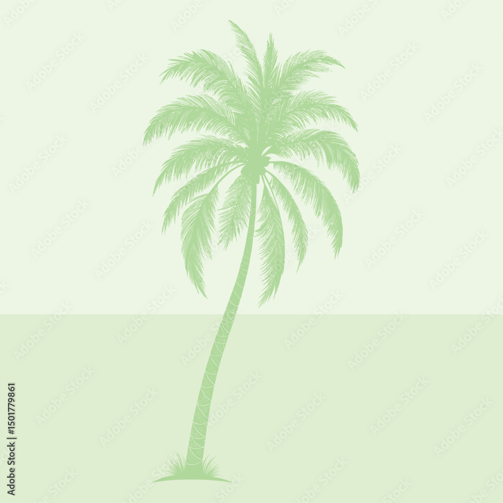 Obraz premium Serene Palm Tree Illustration on Light Green Background 