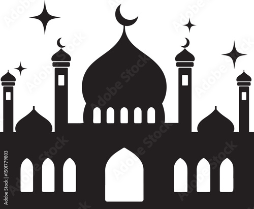 Minimalist Mosque Silhouette Vector with Domes and Minarets