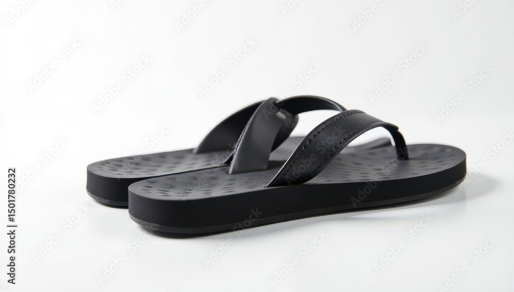 Single black flip-flop on white background, studio shot , shoe, minimal, studio Single black flip-flop on white background, studio shot , shoe, minimal, studio