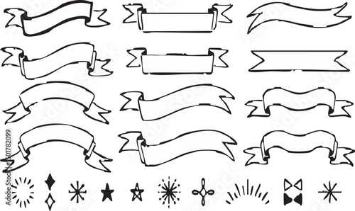 set of vector ribbons, Hand-Drawn Ribbon Banner & Star Element Set