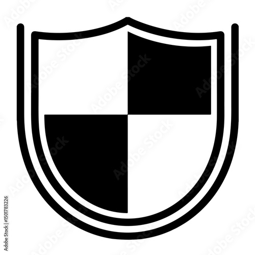 Free Download A black and white shield illustration, divided into quadrants, represents protection and security. - GFXLoad
